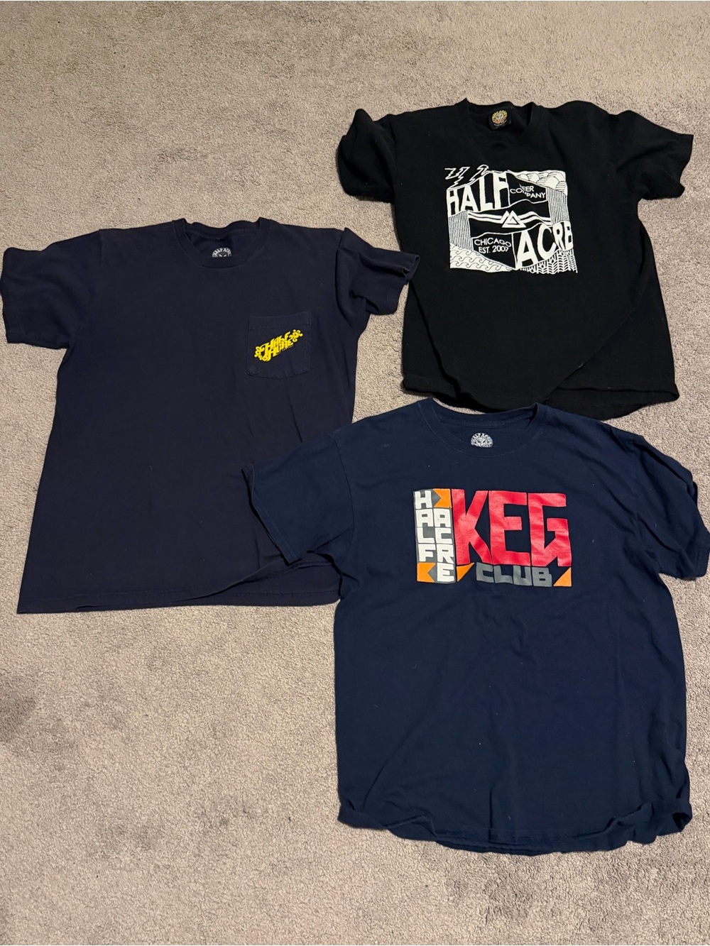 Three Men’s Half Acre Brewery T-Shirts (Large)